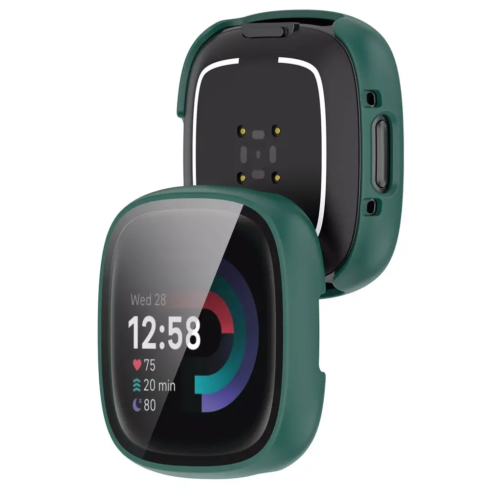 Strap-it® Strap-it Fitbit Versa 4 / Sense 2 Hartschale mit Glas (Grün)