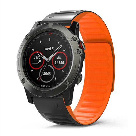 Strap-it® Strap-it Garmin Tactix 7 magnetisches Silikonarmband (Schwarz/Orange)