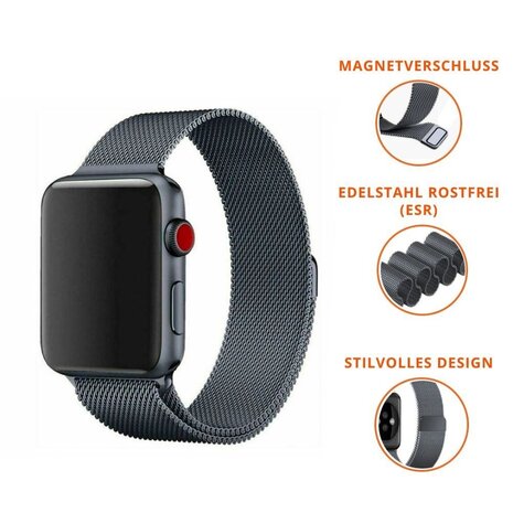 Strap-it® Strap-it Apple Watch 8 Milanese Armband (Spacegrau) Strap-it® Strap-it Apple Watch 8 Milanese Armband (Spacegrau)