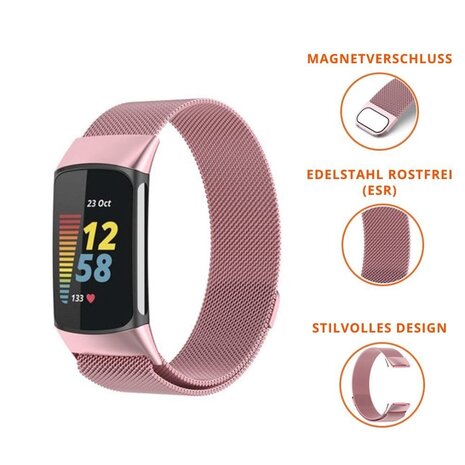 Strap-it® Strap-it® Fitbit Charge 5 Milanese Armband (Rosa) Strap-it® Strap-it® Fitbit Charge 5 Milanese Armband (Rosa)