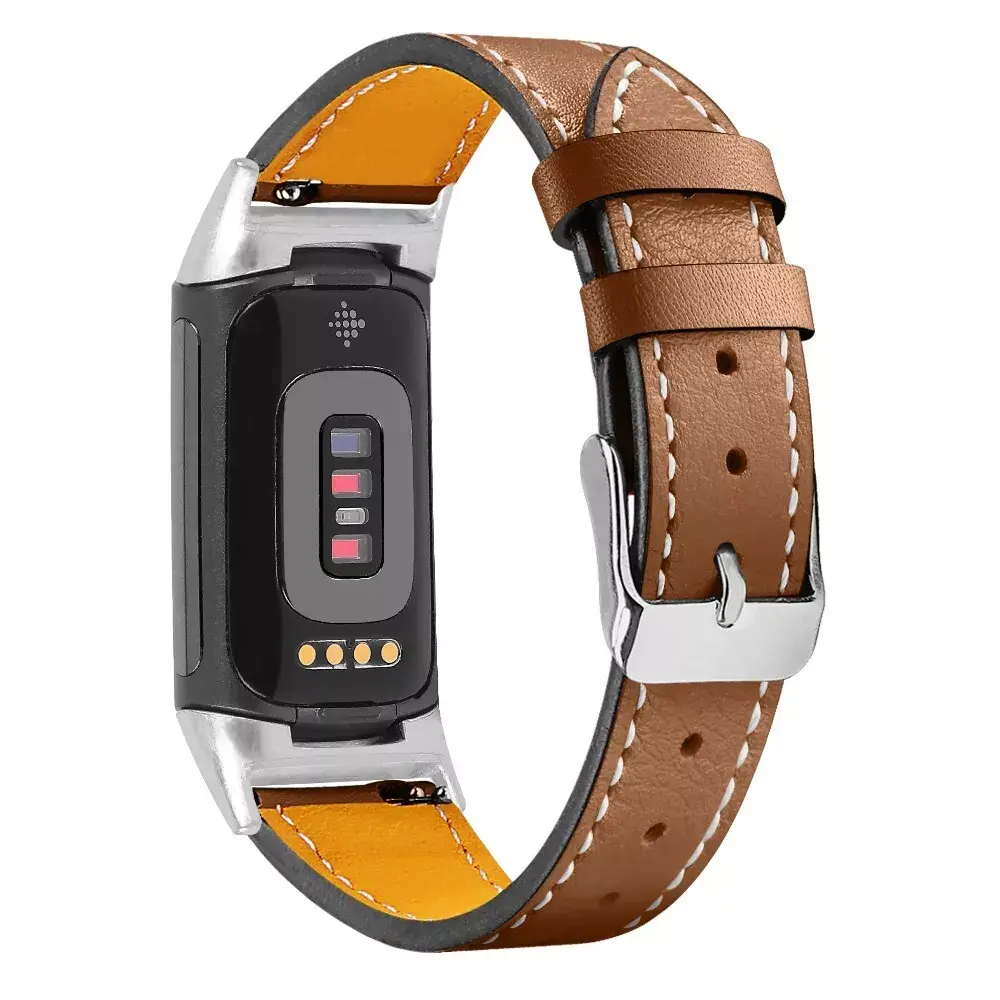 Strap-it® Strap-it Fitbit Charge 5 Modern Lederarmband (Braun)