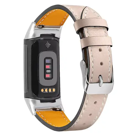 Strap-it® Strap-it Fitbit Charge 5 Modern Lederarmband (Hellbeige)