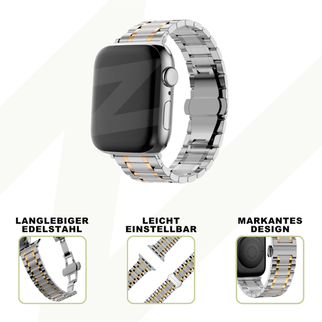 Bandz Bandz Apple Watch Stahlarmband Deluxe (Silber/Gold) Bandz Bandz Apple Watch Stahlarmband Deluxe (Silber/Gold)