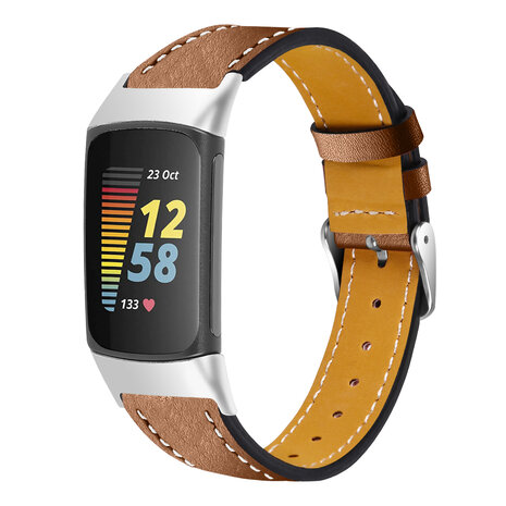 Strap-it® Strap-it Fitbit Charge 5 Modern Lederarmband (Braun)