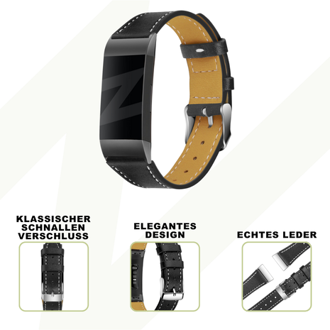 Bandz Bandz Fitbit Charge 3 Lederarmband 'Deluxe' (Schwarz) Bandz Bandz Fitbit Charge 3 Lederarmband 'Deluxe' (Schwarz)