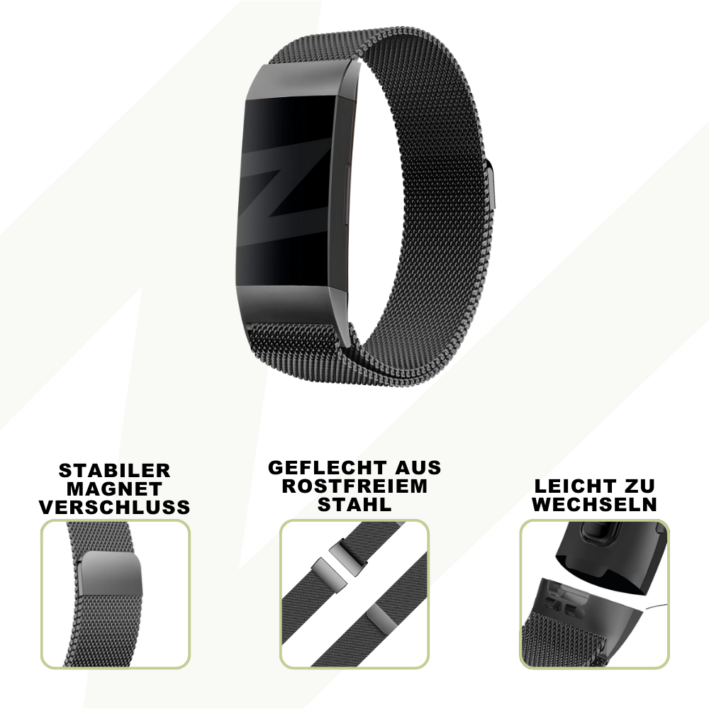 Bandz Bandz Fitbit Charge 4 Milanese Loop Armband (Schwarz) Bandz Bandz Fitbit Charge 4 Milanese Loop Armband (Schwarz)