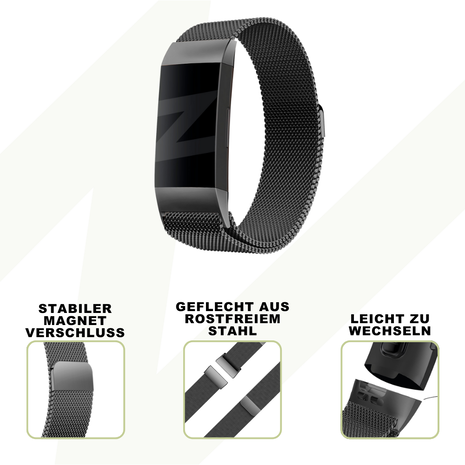 Bandz Bandz Fitbit Charge 4 Milanese Loop Armband (Schwarz) Bandz Bandz Fitbit Charge 4 Milanese Loop Armband (Schwarz)