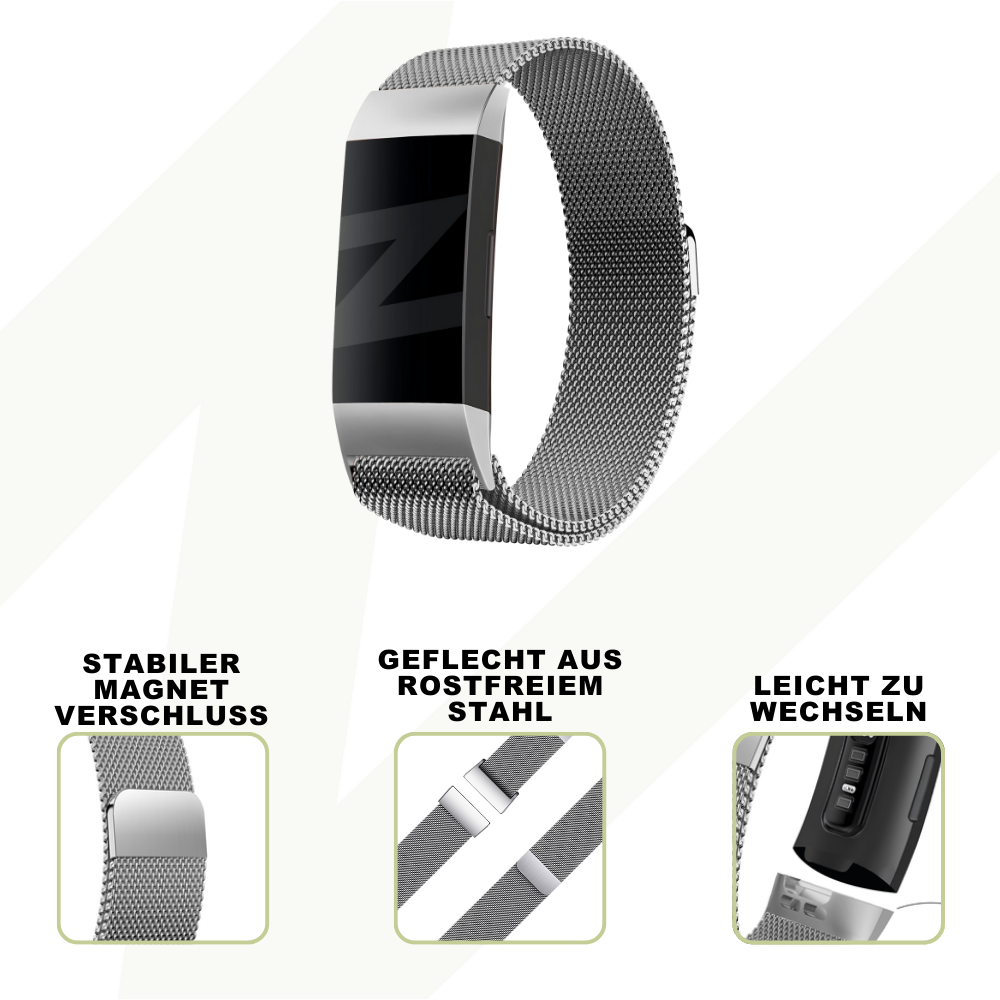 Bandz Bandz Fitbit Charge 4 Milanese Loop Armband (Silber) Bandz Bandz Fitbit Charge 4 Milanese Loop Armband (Silber)