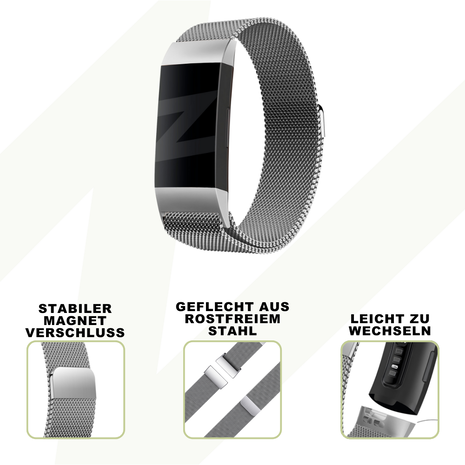 Bandz Bandz Fitbit Charge 4 Milanese Loop Armband (Silber) Bandz Bandz Fitbit Charge 4 Milanese Loop Armband (Silber)