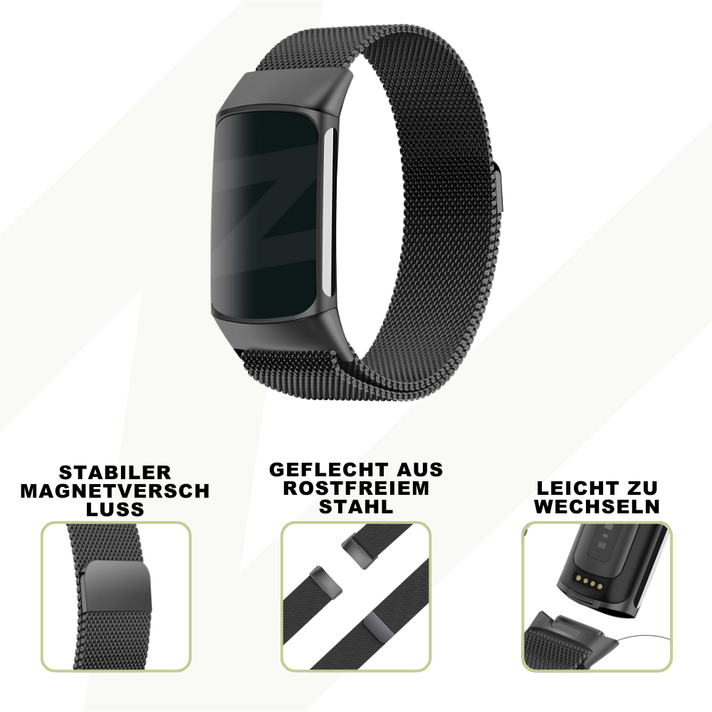 Bandz Bandz Fitbit Charge 5 Milanese Loop Armband (Schwarz) Bandz Bandz Fitbit Charge 5 Milanese Loop Armband (Schwarz)