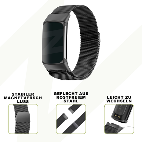 Bandz Bandz Fitbit Charge 5 Milanese Loop Armband (Schwarz) Bandz Bandz Fitbit Charge 5 Milanese Loop Armband (Schwarz)