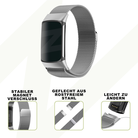 Bandz Bandz Fitbit Charge 6 Milanese Loop Armband (Silber) Bandz Bandz Fitbit Charge 6 Milanese Loop Armband (Silber)