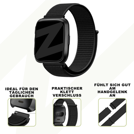 Bandz Bandz Fitbit Versa / Versa 2 Nylon Loop-band (Schwarz) Bandz Bandz Fitbit Versa / Versa 2 Nylon Loop-band (Schwarz)