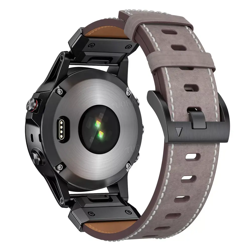 Strap-it® Strap-it Garmin MARQ Genuine Lederarmband (Grau)