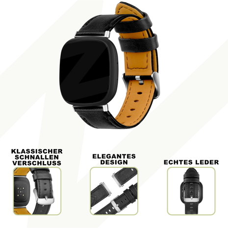 Bandz Bandz Fitbit Sense Lederarmband 'Deluxe' (Schwarz) Bandz Bandz Fitbit Sense Lederarmband 'Deluxe' (Schwarz)