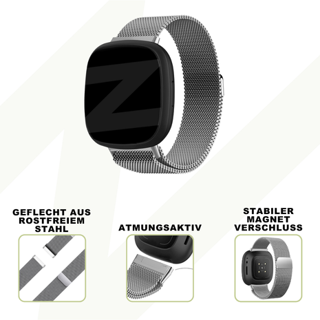 Bandz Bandz Fitbit Versa 3 Milanese Loop Armband (Silber) Bandz Bandz Fitbit Versa 3 Milanese Loop Armband (Silber)