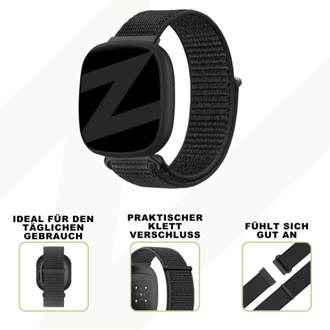 Bandz Bandz Fitbit Sense Nylon Loop-band (Schwarz) Bandz Bandz Fitbit Sense Nylon Loop-band (Schwarz)