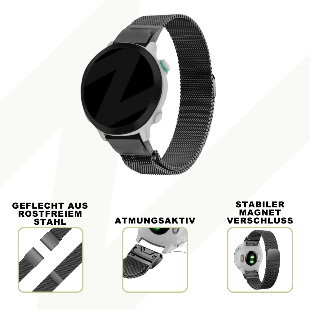 Bandz Bandz Garmin Fenix 8 - 43mm Milanese Loop Armband (Schwarz) Bandz Bandz Garmin Fenix 8 - 43mm Milanese Loop Armband (Schwarz)
