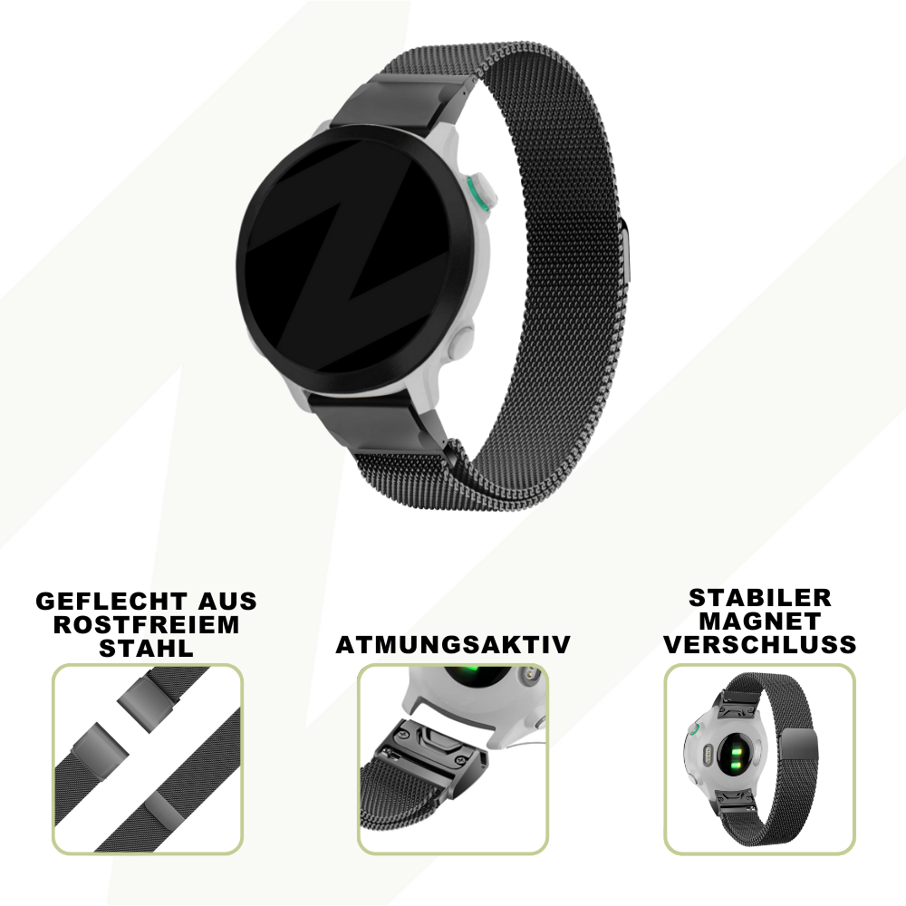 Strap-it® Bandz Garmin Fenix E Milanese Loop Armband (Schwarz) Strap-it® Bandz Garmin Fenix E Milanese Loop Armband (Schwarz)