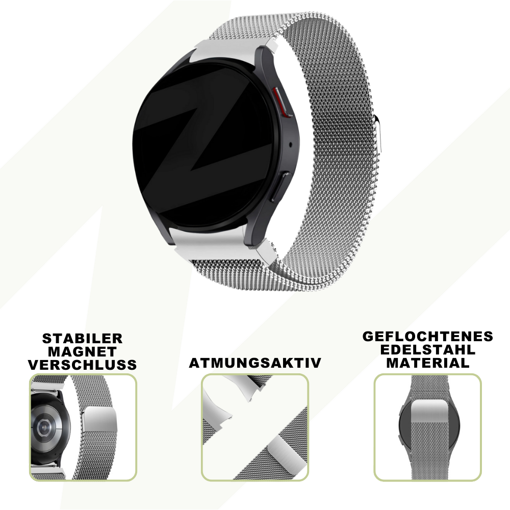 Bandz Bandz Samsung Galaxy Watch 4 40mm Milanese Loop Armband (Silber) Bandz Bandz Samsung Galaxy Watch 4 40mm Milanese Loop Armband (Silber)