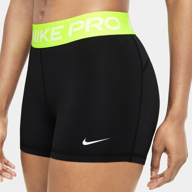 NIKE Short Pro Wmns 8 cm - Negro/Volt/Blanco