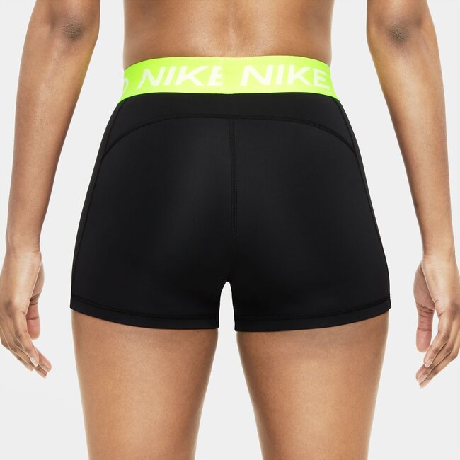 NIKE Short Pro Wmns 8 cm - Negro/Volt/Blanco