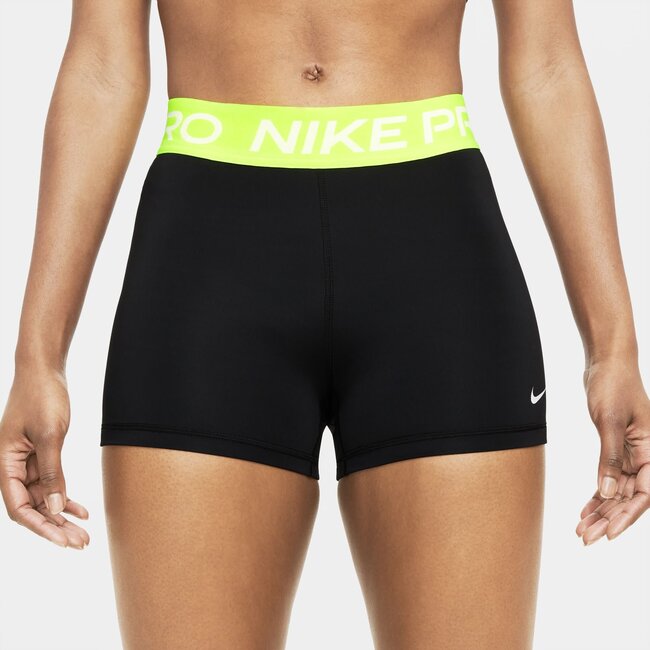NIKE Short Pro Wmns 8 cm - Negro/Volt/Blanco