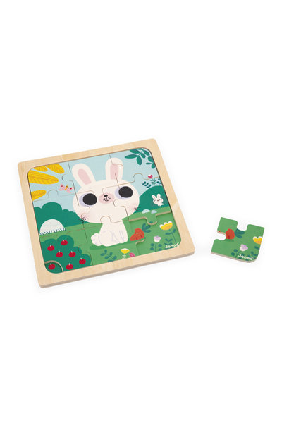 houten puzzel met 9 stukjes - konijn
