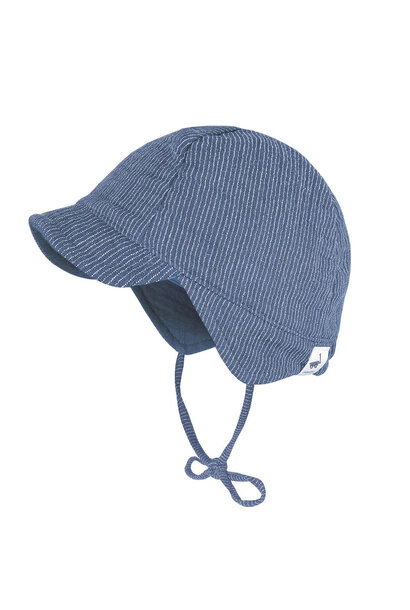 zonnehoedje musselin pet blauw gestreept