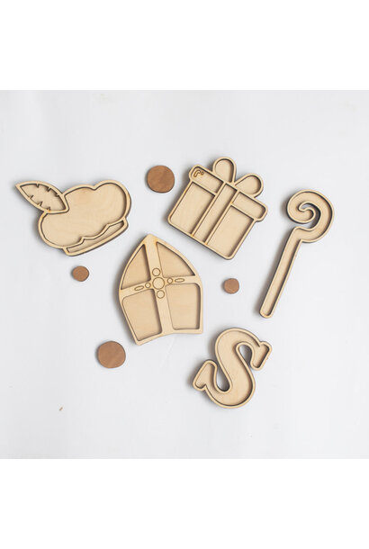 Houten mini speeltray ( set v 5 ) sinterklaas