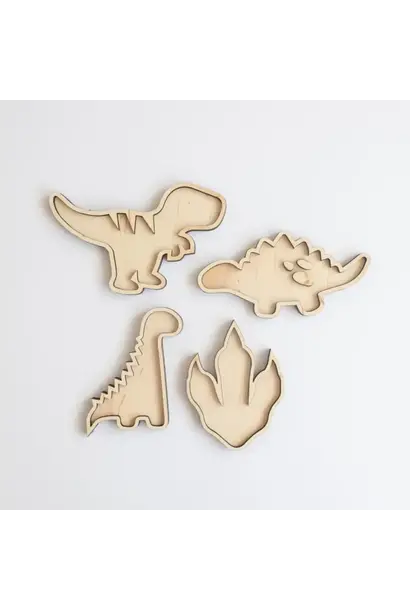 Houten mini speeltrays ( set v 4 ) dinosaurus