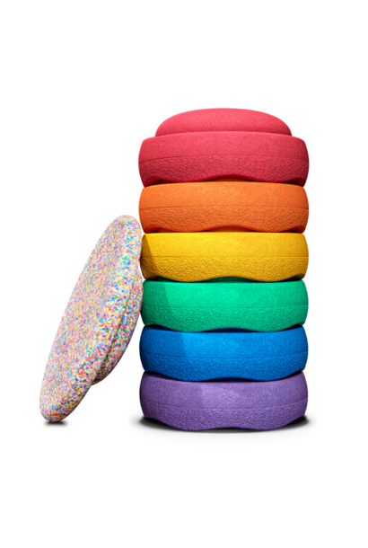 TIJDELIJKE ACTIE Stapelstein rainbow set v 6 + gratis super confetti balansbord