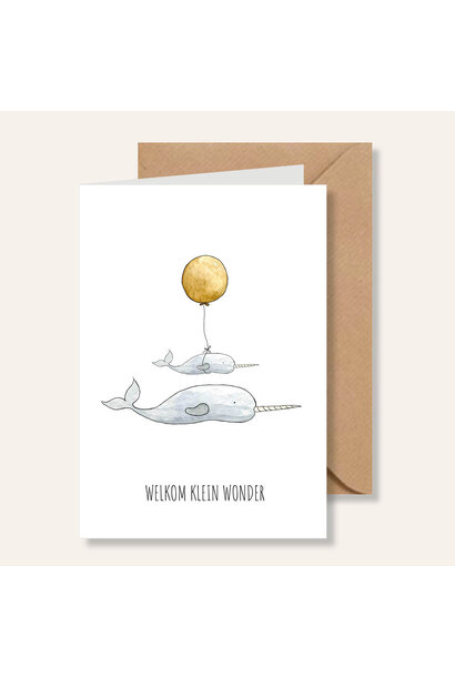 Juulz wenskaart | narwal welkom klein wonder