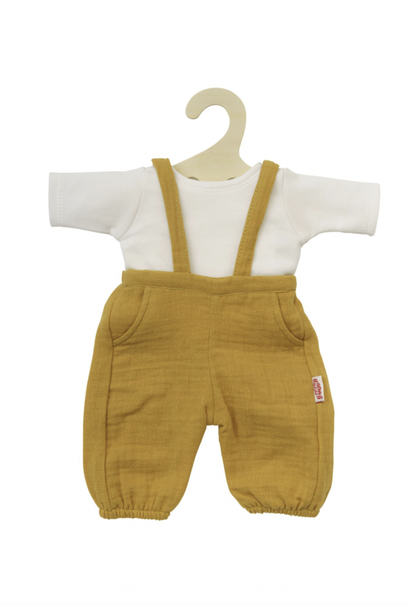 poppenkleding tuinbroek met t-shirt - okergeel/wit