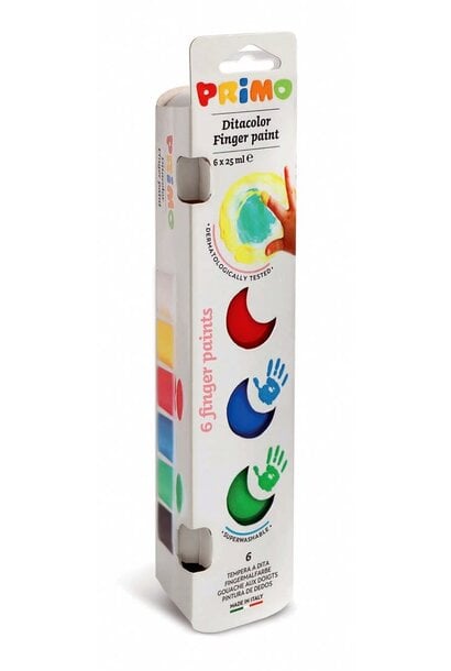 Primo vingerverf primaire kleuren in potje (6x25ml)