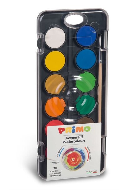 Primo aquarel verf palet + penseel 12 kleuren