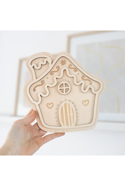 Houten speeltray kersthuisje