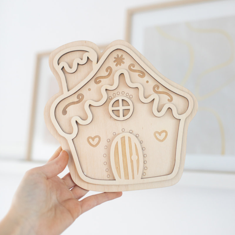 Houten speeltray kersthuisje-1