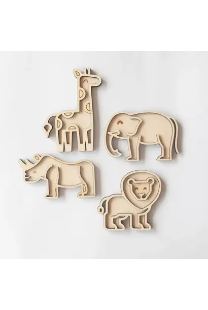 Houten mini speeltray (set v 4) safari dieren