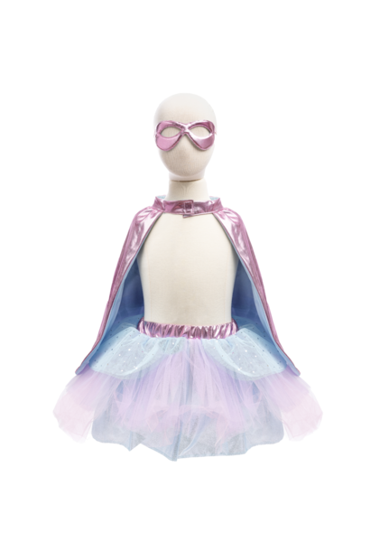 super-duper heldin rok + cape + masker roze/lichtblauw