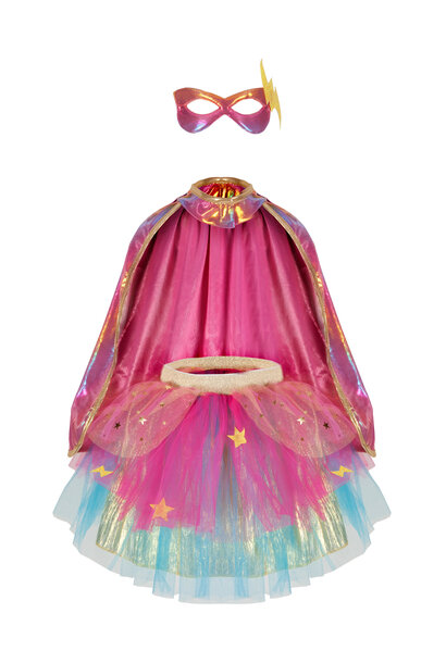 super-duper heldin tutu rok + cape + masker roze/goud