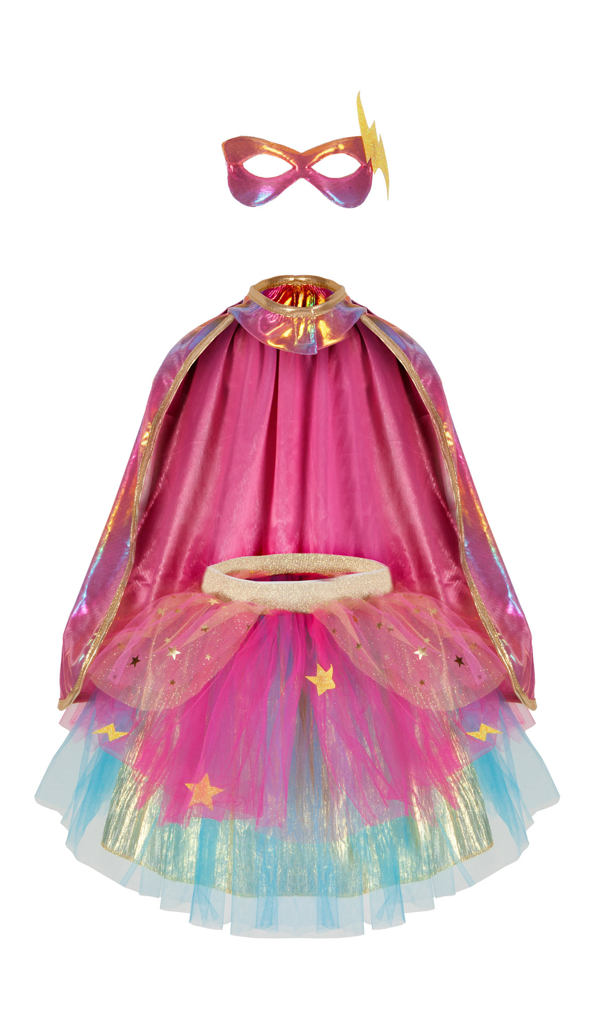 super-duper heldin tutu rok + cape + masker roze/goud-1
