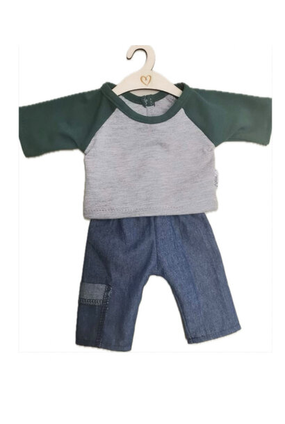 Hollie poppenkleding 34cm spijkerbroek + shirt grijs/groen