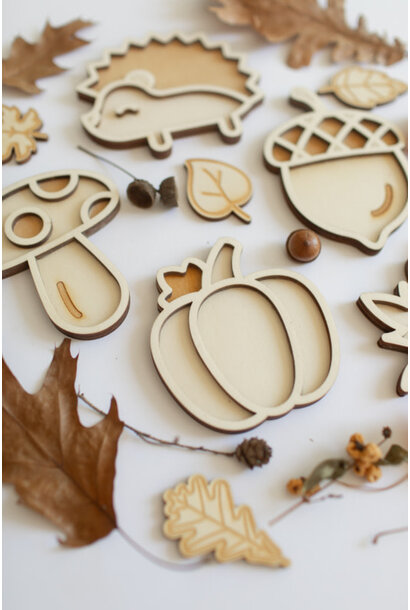 Houten mini speeltray 9 delige set -  herfst