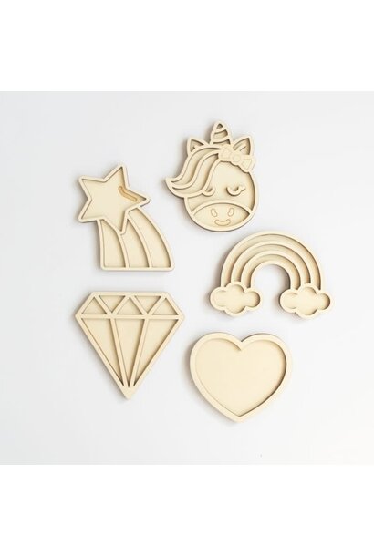 Houten mini speeltray ( set v 5 ) unicorn