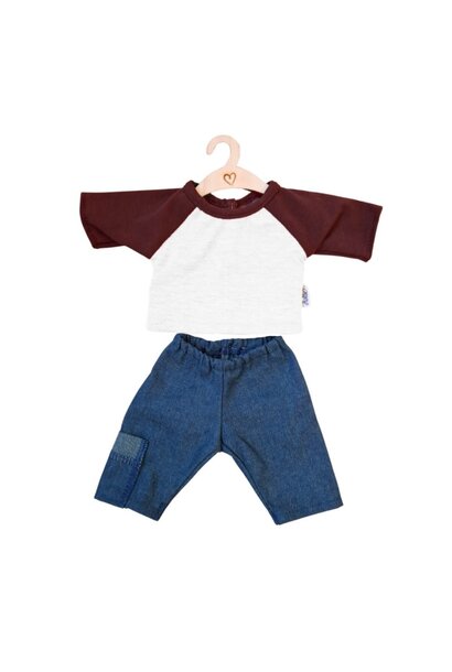 Hollie poppenkleding 34cm spijkerbroek + shirt bordeaux/wit