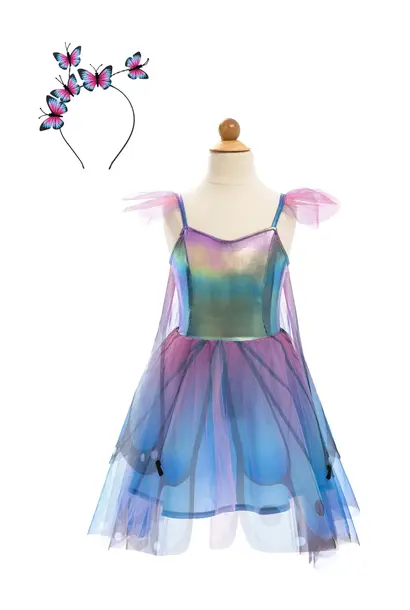 vlinder twirl jurk met vleugels + haarband blauw/paars