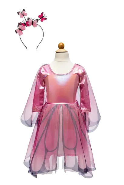 vlinder twirl jurk met vleugels + haarband roze
