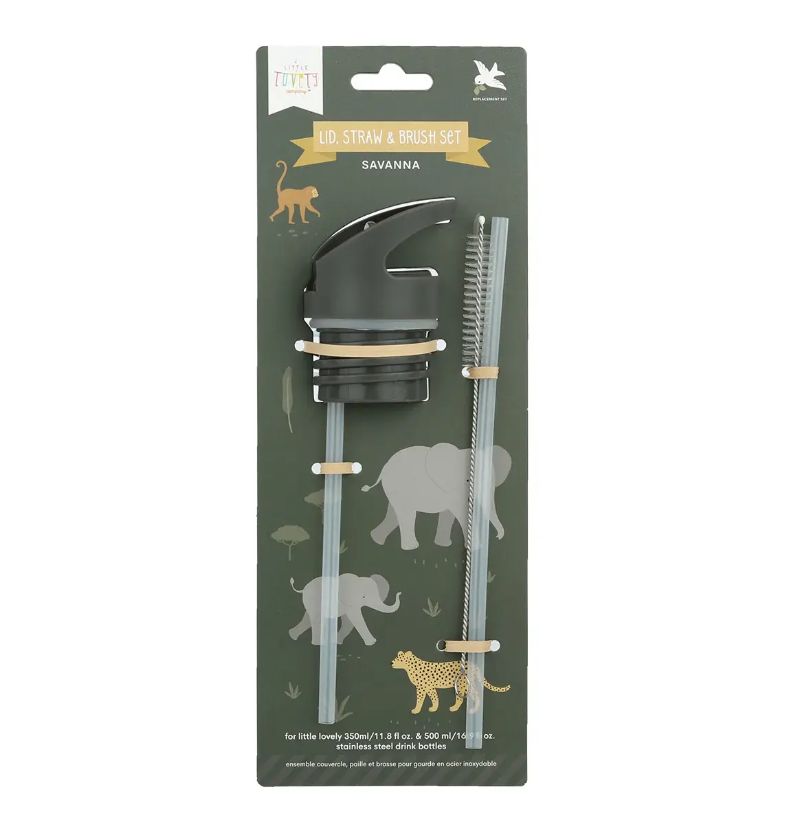 A little lovely company dop, rietje en borstel set - savanna wilde dieren-2