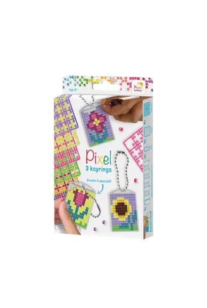 Pixelhobby set voor 3 sleutelhangers - bloemen